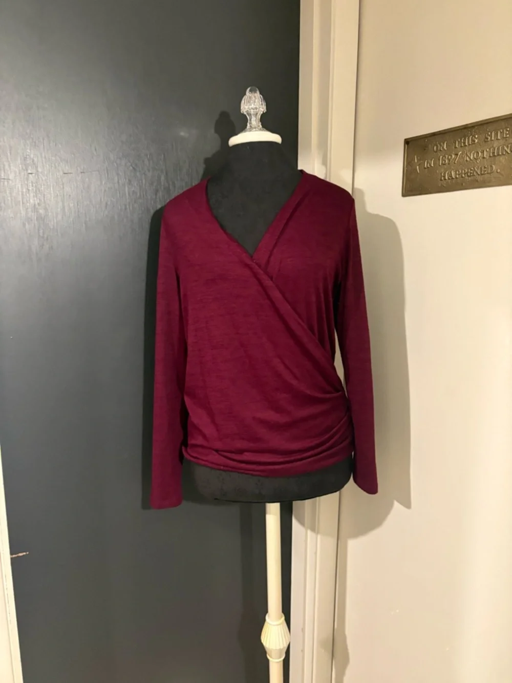 Banana Republic V-Neck Faux-Wrap Sweater in Eggplant Purple